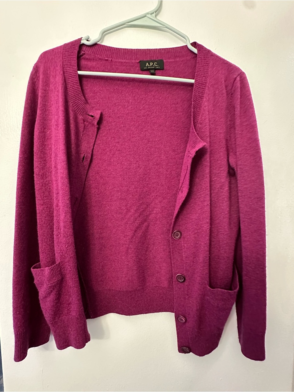 A.P.C. Deep Pink Button-Front Wool Blend Cardigan